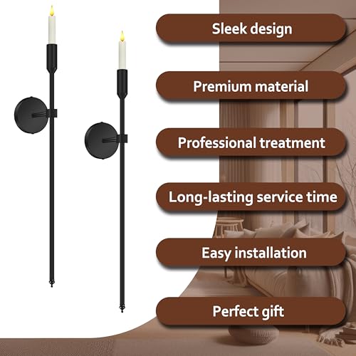 Lumpro 23-inch Large Wall Candle Sconces, Set of 2, Wall Mounted Candle Holder, Modern Chic Home Decor for Bedroom, Dining Room, Living Room (Black) - Image 3