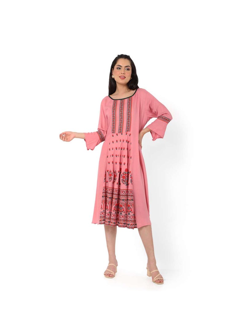 HANA & SARA LONG FRILL SLEEVES SOFT PRINTED ELEGANT ARABIC JALABIYA KAFTAN DRESS  - Image 1