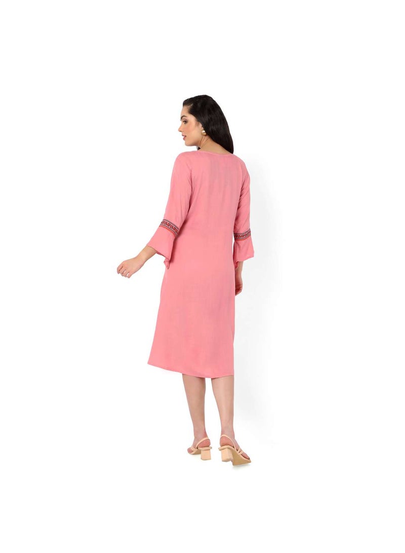 HANA & SARA LONG FRILL SLEEVES SOFT PRINTED ELEGANT ARABIC JALABIYA KAFTAN DRESS  - Image 2