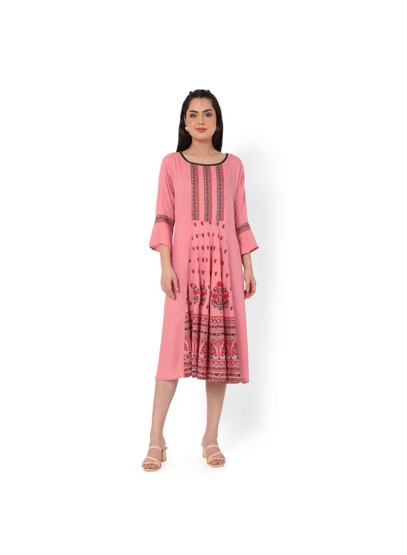 HANA & SARA LONG FRILL SLEEVES SOFT PRINTED ELEGANT ARABIC JALABIYA KAFTAN DRESS  - Image 4