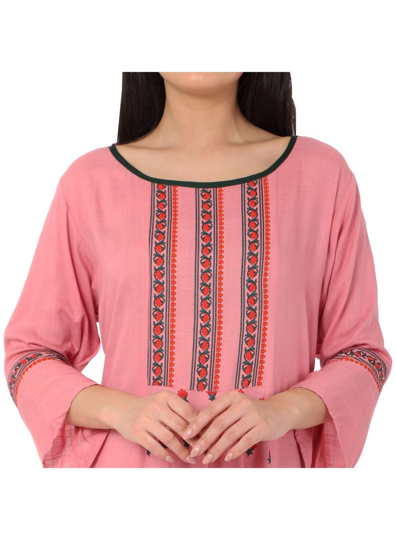 HANA & SARA LONG FRILL SLEEVES SOFT PRINTED ELEGANT ARABIC JALABIYA KAFTAN DRESS  - Image 3