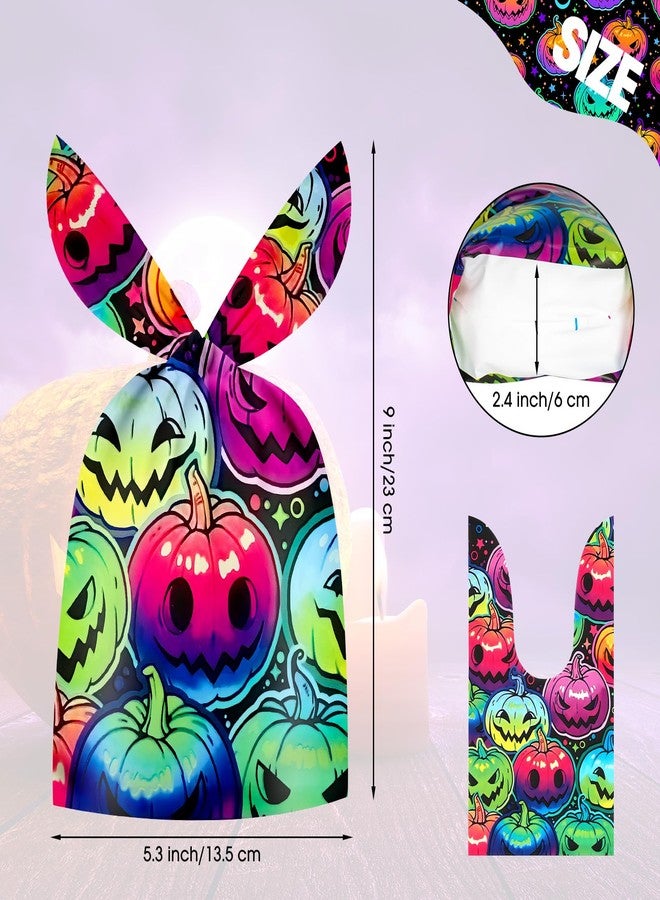 Litmitfu 50 Pcs Halloween Goodie Bags - Happy Halloween Treat Bags, Halloweens Pumpkin Plastic Gift Bag Bulk, Cute Rabbit Ear Candy Goody Bags for Kids Helloween Party Decorations Favors Birthday Supplies - Image 3