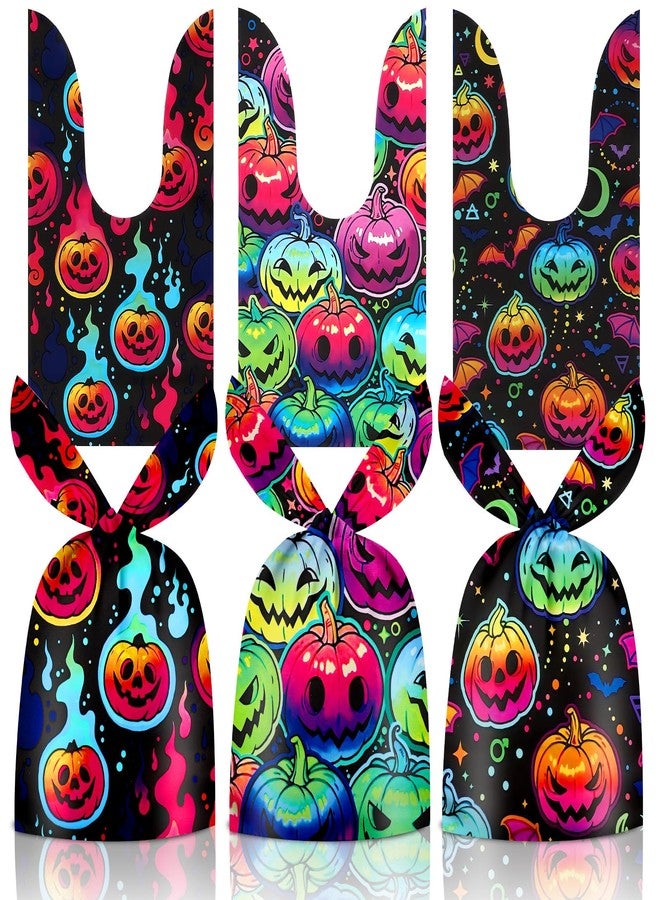 Litmitfu 50 Pcs Halloween Goodie Bags - Happy Halloween Treat Bags, Halloweens Pumpkin Plastic Gift Bag Bulk, Cute Rabbit Ear Candy Goody Bags for Kids Helloween Party Decorations Favors Birthday Supplies - Image 1