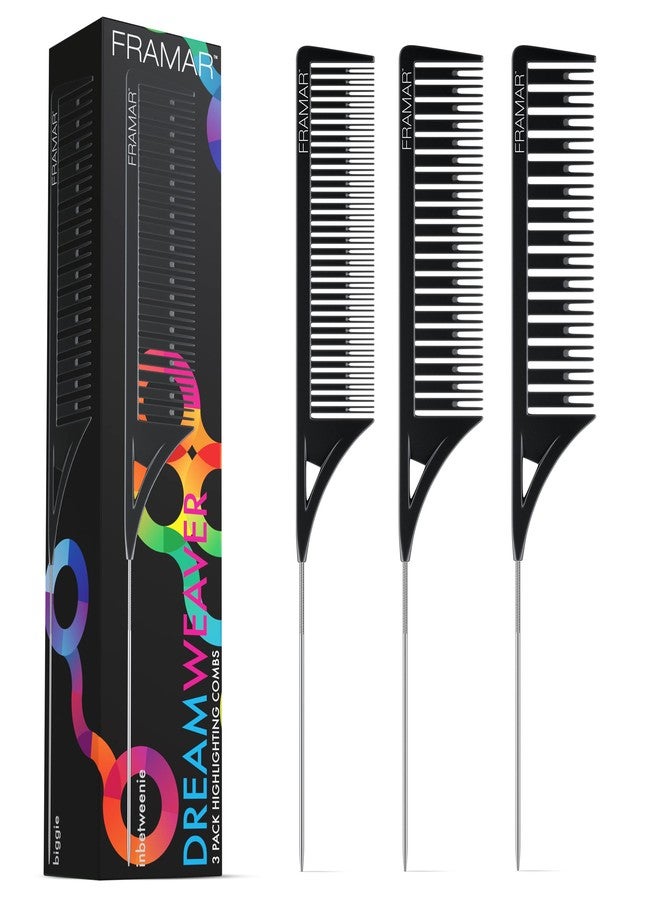 FRAMAR Dreamweaver Highlight Comb Set - Professional Highlighting Comb With Parting Tip, Foiling Combs For Highlighting, Highlight Combs For Highlighting - 3 Pack Black - Image 1