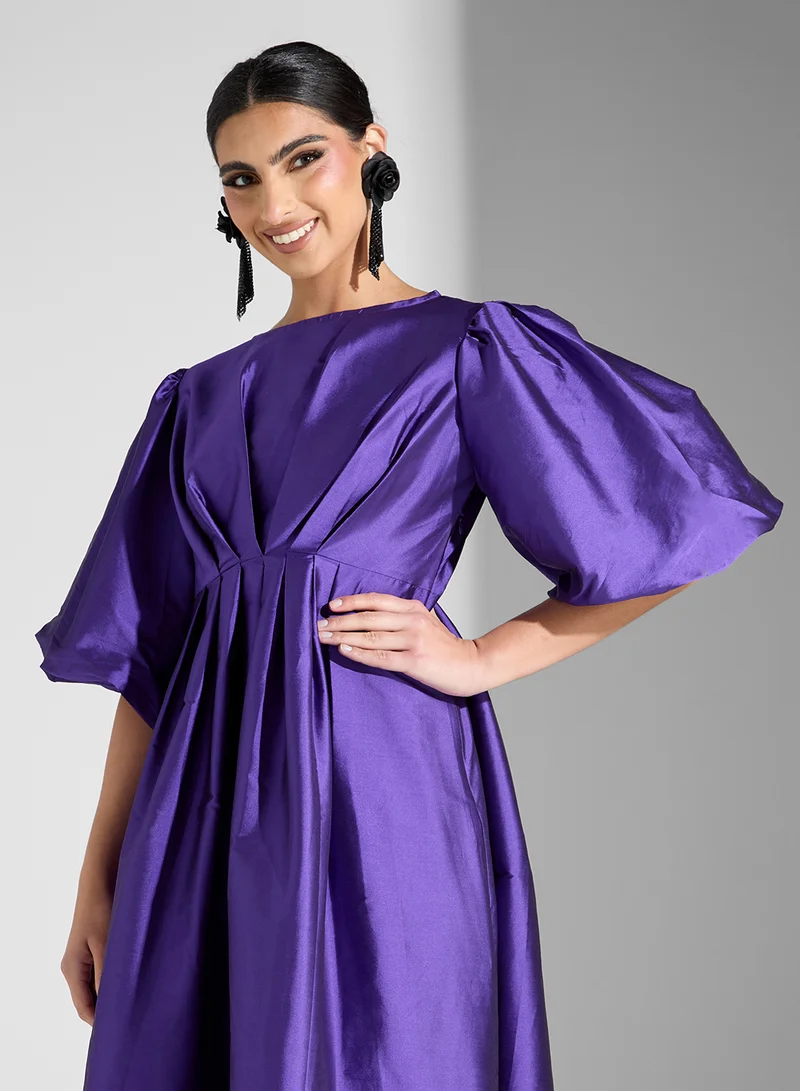 SINOIR Satin Puff Sleeve Dress