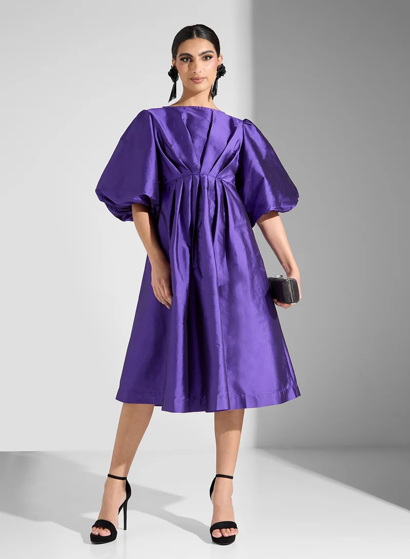 SINOIR Satin Puff Sleeve Dress