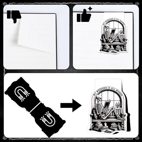 Wxiben Skeleton Reading Bookmark Magnetic - 8 Pcs Gothic Skeleton Bookmarks Magnets Horror Skull Flower Book Marks Page Magnets Marker Clip Gift for Women Men Students Teacher Book Lovers Reading - Image 4