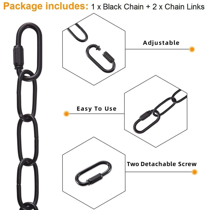 PEESIN Black Pendant Light Fixture, 6 Feet Hanging Chain Extension with Connection Lock, Heavy Duty Lighting Chain Replacement for Chandelier, Plant, 50 BL - Image 3