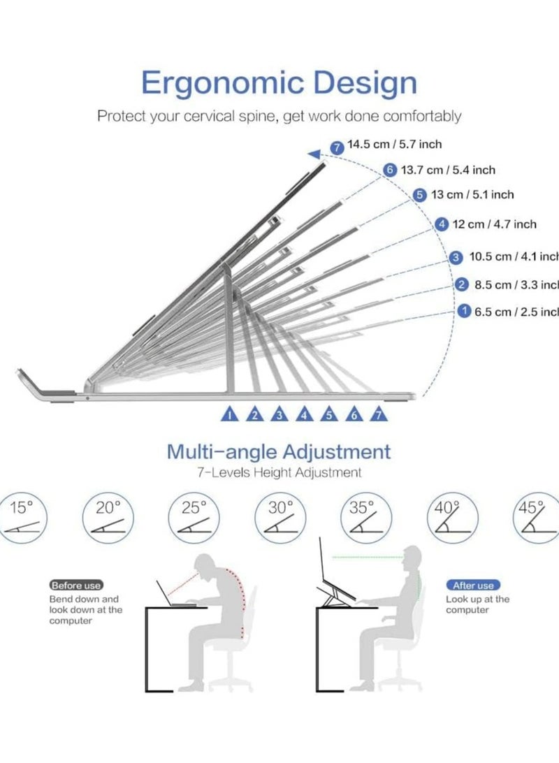 حامل لاب توب محمول رافع مصنوع من سيليكون وخليط معدني مع مستويات ارتفاع قابلة للتعديل متوافق جميع اللاب والتابلت بمقاس 15.6 بوصة - اسود - Image 2