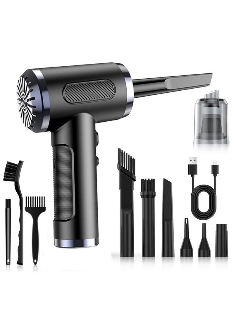 Compressed Air Duster and Vacuum, 3 in 1 Handheld Car Vacuum/Air Blower & Pump, 3 Gear Adjustable Electric Air Duster/Car Vacuum Cleaner, Keyboard Duster with LED Light-10 Kits Air Blower for Computer  - Image 1