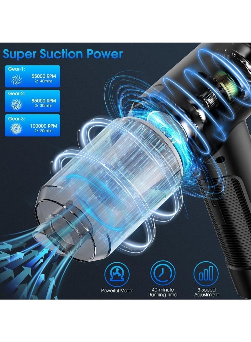 Compressed Air Duster and Vacuum, 3 in 1 Handheld Car Vacuum/Air Blower & Pump, 3 Gear Adjustable Electric Air Duster/Car Vacuum Cleaner, Keyboard Duster with LED Light-10 Kits Air Blower for Computer  - Image 3