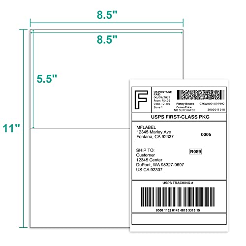 MFLABEL Half Sheet Shipping Labels - 200 Self Adhesive Sticker Sheets for Laser & Inkjet Printers, Waterproof & Smudge-Free, with 12 Free Fragile Labels for Packaging, Shipping and Crafting - Image 2