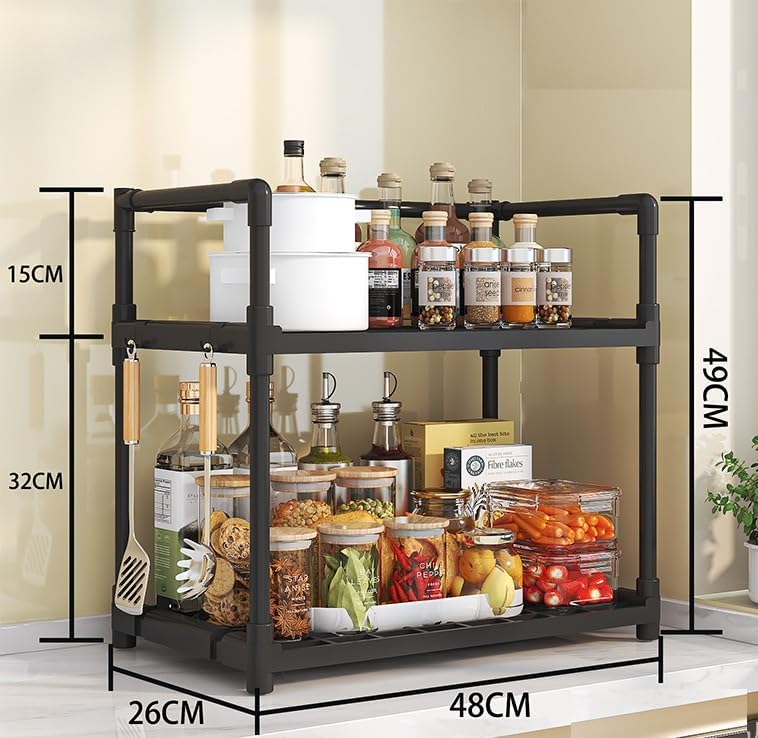 Delavala 2 Tier Countertop Organizer Bathroom Shelf | Space Saving Kitchen Storage Standing Rack | for Cosmetics, Stationary and Jars Organization Oven Stand| Compact & Convenient (2 Step, Black) - Image 3