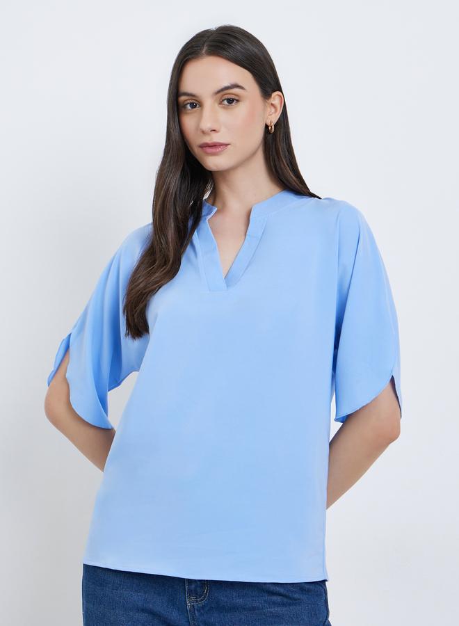 Take Two Women Blue Short Sleeve Blouse - Image 1