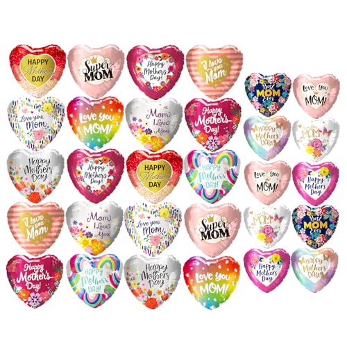 Seilvda 30Pcs Happy Mothers Day Balloons 20Pcs 10 and 10 Pcs 5 Aluminum Foil Balloons Heart for Mothers Day Grandmother Birthday Party Decorations - Image 1