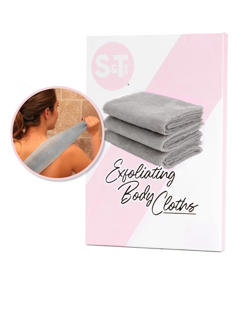 S&T INC. Back Scrubber for Shower, Exfoliating Body Scrubber or Bath Exfoliating Towel for Skin Care, 11.8 Inches x 35.4 Inches, Grey, 3 Pack - Image 1