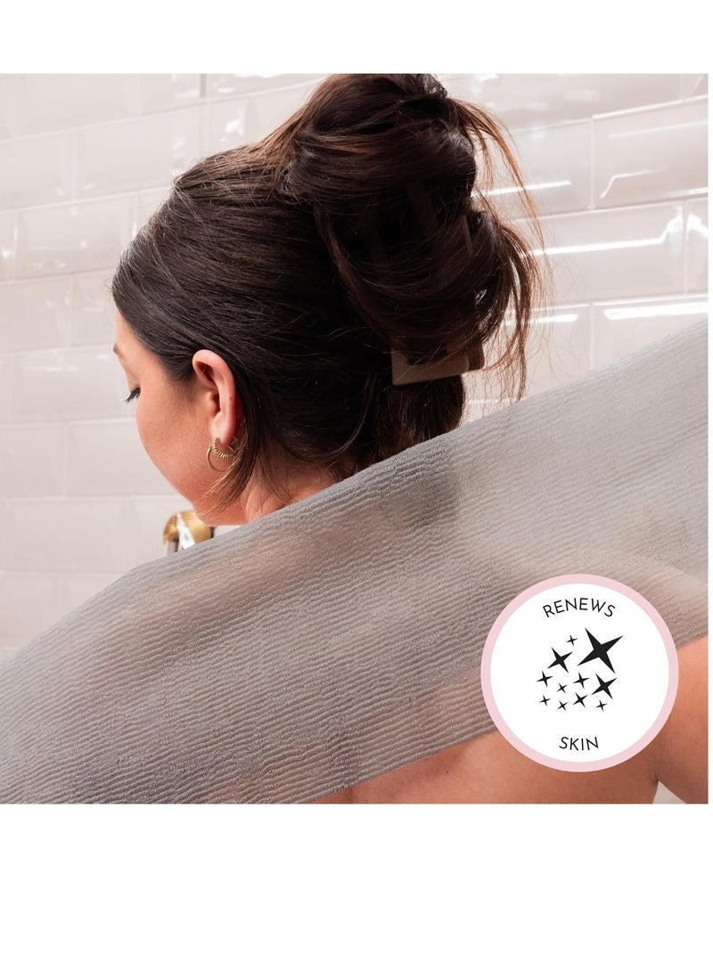 S&T INC. Back Scrubber for Shower, Exfoliating Body Scrubber or Bath Exfoliating Towel for Skin Care, 11.8 Inches x 35.4 Inches, Grey, 3 Pack - Image 2