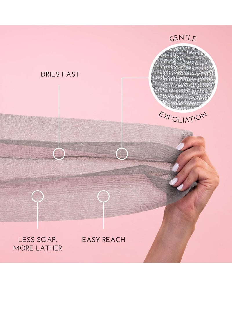 S&T INC. Back Scrubber for Shower, Exfoliating Body Scrubber or Bath Exfoliating Towel for Skin Care, 11.8 Inches x 35.4 Inches, Grey, 3 Pack - Image 4