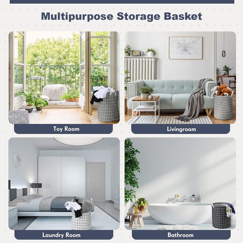 Urbane Home Urbane Home Foldable Storage BasketRound Toy Storage BinSide Grab HandleWardrobe Closet Organizer White  - Image 3