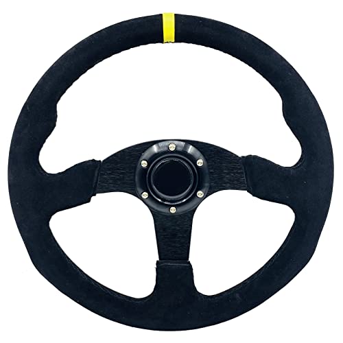 YEHICY 13.8”Suede Leather Racing Steering Wheel Flat Drifting Universal Sports Steering Wheel with Horn Button for Car Sim Driving - Image 1