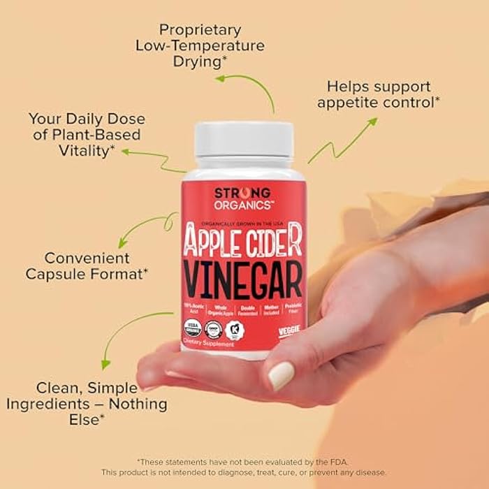 Strong Organics Apple Cider Vinegar Caps with Mother (10% Acetic Acid-Double Strength) – USA Grown Organic Apples – Digestion & Bloating Support – Keto, Vegan, Kosher – 120 Count - Image 5