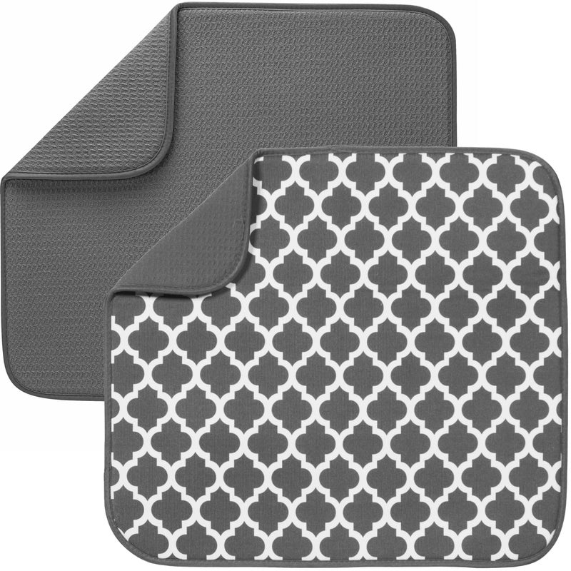 S&T Inc. Dish Drying Mat Highly Absorbent Microfiber Kitchen Counter Mat Value Pack Dish Drying Pad For Dishes Utensils Pots And Pans Large 16"" X 18"" Grey And Grey Trellis 2 Pack - Image 1