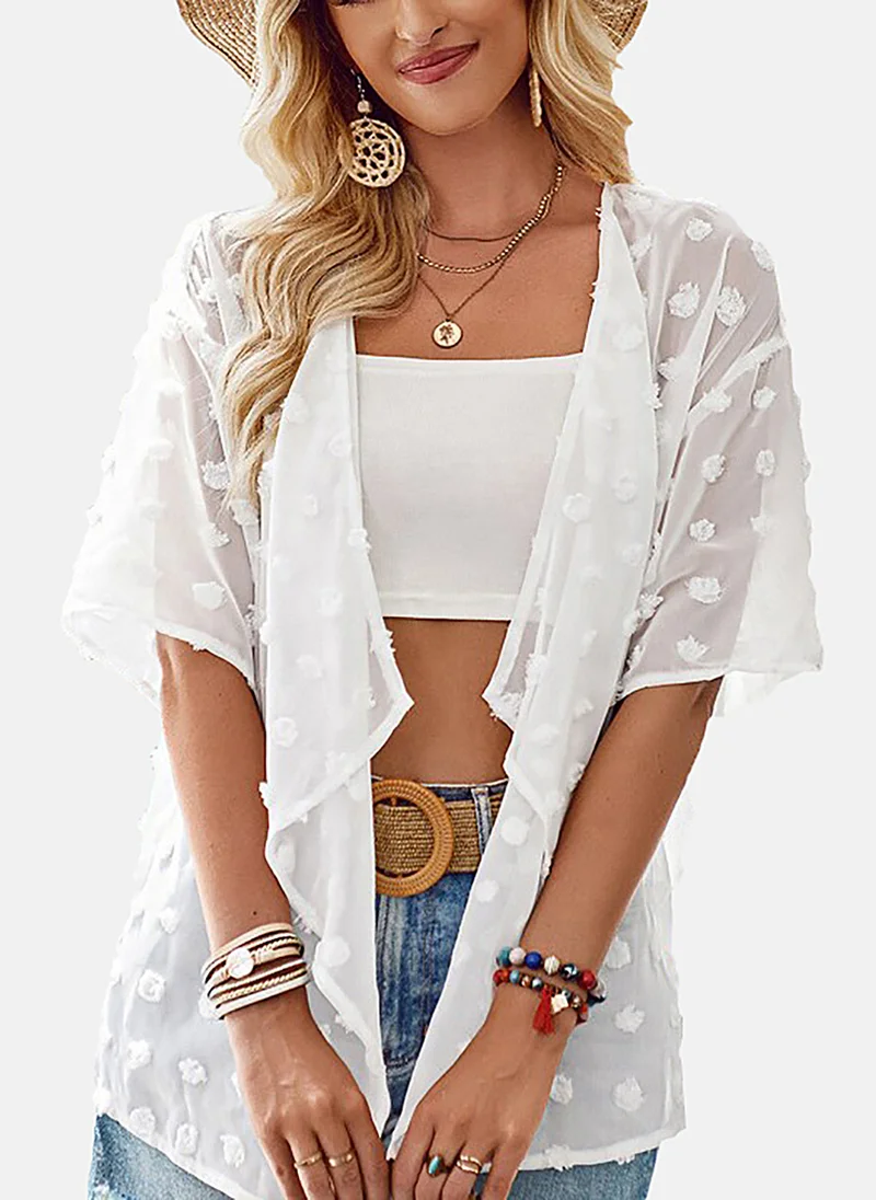 يونيكي White Solid Relaxed Fit Open front Shrugs