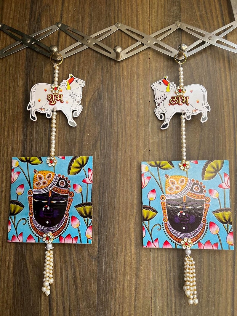 SP Sellplus Cow MDF with Shrinath ji Beads Latkan Hanging Perfect for Home Decoration Ideal for Diwali Festivities Enhance Your Space with Graceful Touches