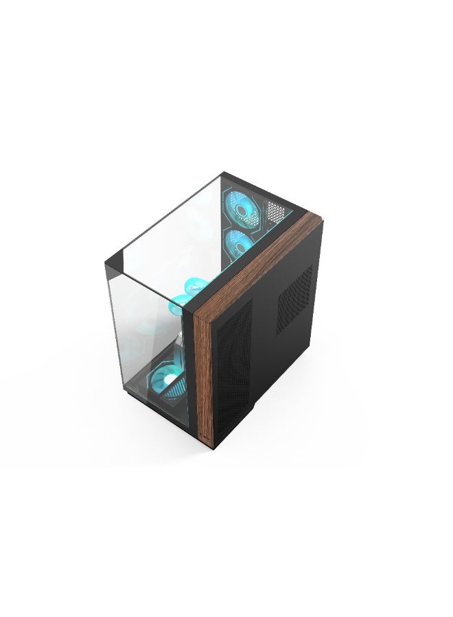 أيسر كيس كمبيوتر V333BK، كيس كمبيوتر ATX، ألواح زجاج مقسّى علوية وأمامية وجانبية، 8 مراوح RGB مثبتة مسبقًا مع ريموت كنترول، هيكل فولاذ SPCC، 3 منافذ USB، يدعم لوحات ATX / M-ATX / ITX، مع دعم مراوح خلفية وسفلية وجانبية، كيس ألعاب خشبي أسود - Image 3