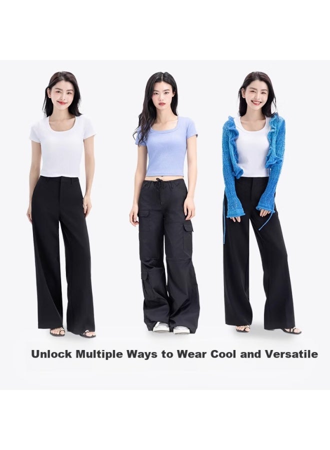 Don't speak Casual T-shirt With Chest Pad Solid Color Short Sleeve Square Neck No Bra Short Style Crop Top White L - Image 3