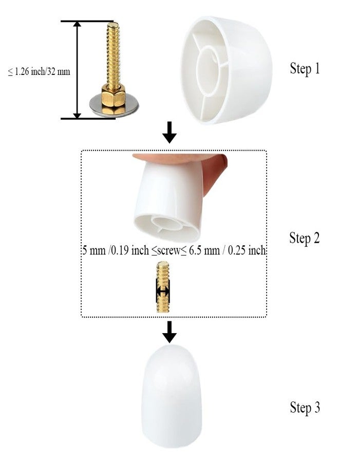 Ckyleole Toilet Bolt Caps Toilet Bolt Covers Toilet Screw Cover Caps Decorative Toilet Bolt Covers 4 Pieces 1.26 Inch Height avoid the hassle of trimming bolts fit a lot of model toilets White Plastic Ckyleole - Image 3