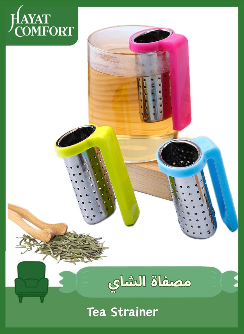 Hayat Comfort 3-Pack Tea Strainer, Stainless Steel Tea Infuser, Food Grade 304 Loose Leaf Tea Strainer with Silicone Arms for Mugs and Teapots, Fine Mesh Tea Filter Reusable for Home & Travel(Pink, Green, Blue) - Image 1