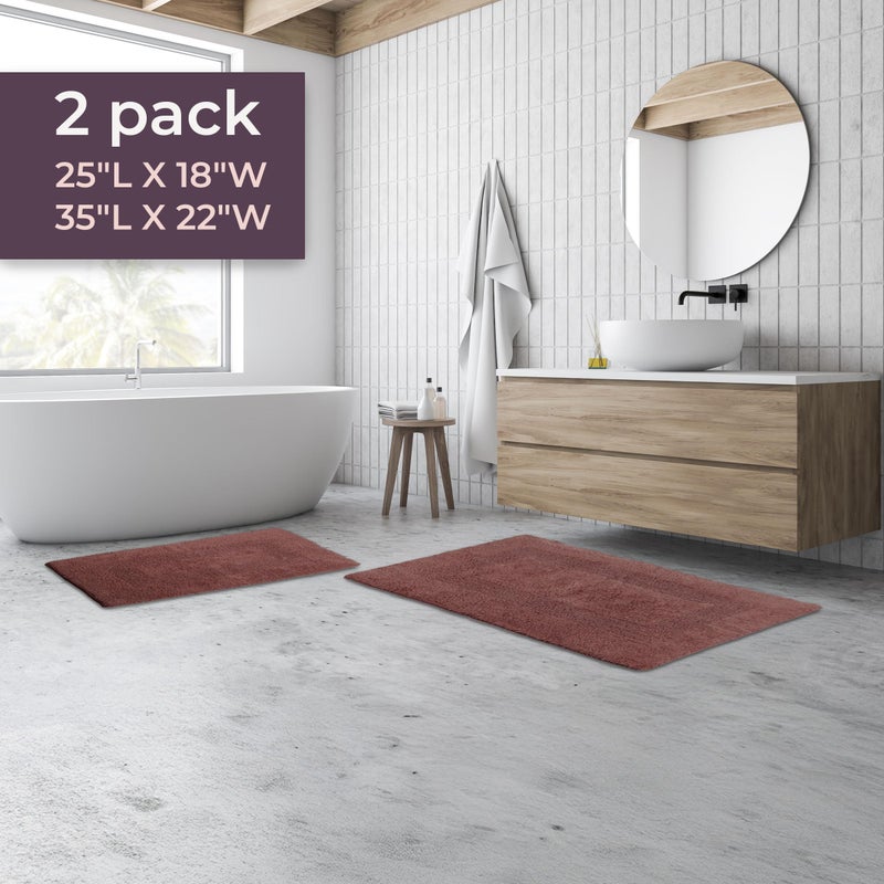 Lavish Home Bathroom Rugs - 2-Piece Cotton Bathroom Mat Set - Machine Washable Bath Mats for Washroom, Kitchen, or Laundry Room by Lavish Home (Chocolate) - Image 4