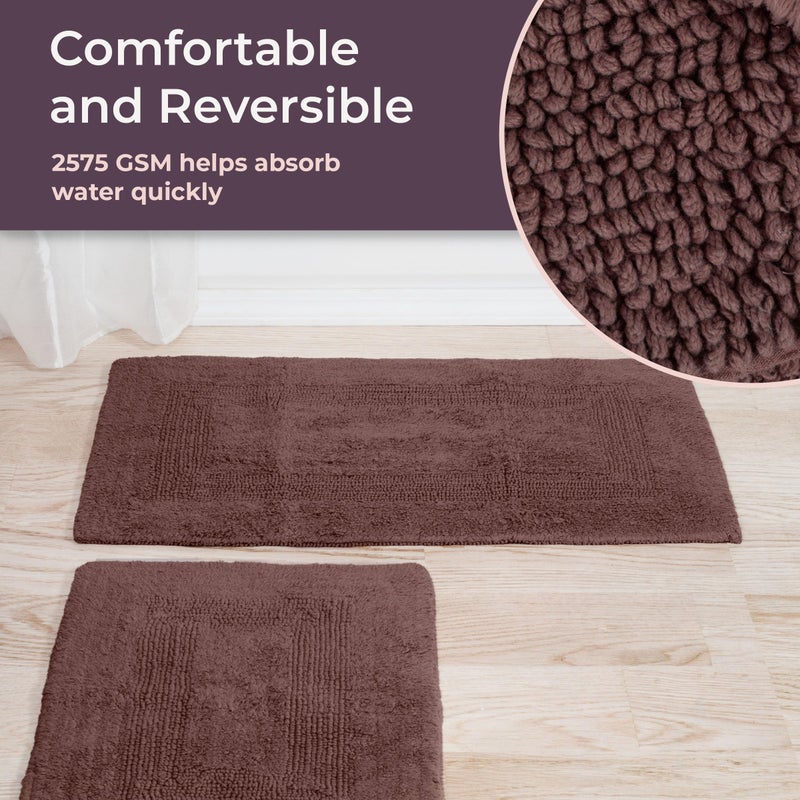 Lavish Home Bathroom Rugs - 2-Piece Cotton Bathroom Mat Set - Machine Washable Bath Mats for Washroom, Kitchen, or Laundry Room by Lavish Home (Chocolate) - Image 3