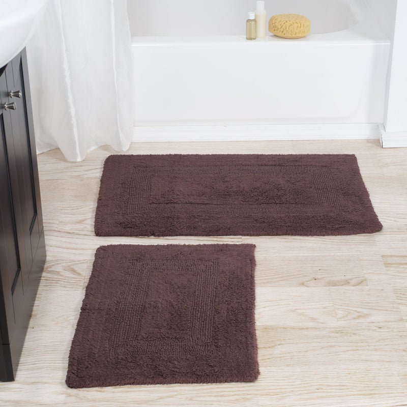Lavish Home Bathroom Rugs - 2-Piece Cotton Bathroom Mat Set - Machine Washable Bath Mats for Washroom, Kitchen, or Laundry Room by Lavish Home (Chocolate) - Image 1