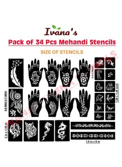 ivana's Ivana's Set of 34 Pcs Reusable Mehandi Stencils for Hands, Wrist, Body, Back, Neck, Face Combo Pack Stencils for Women, Girls And Kids, Easy To Use In Just 4 Steps Indian Design Collection, A2121  - Image 4
