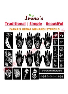 ivana's Ivana's Set of 34 Pcs Reusable Mehandi Stencils for Hands, Wrist, Body, Back, Neck, Face Combo Pack Stencils for Women, Girls And Kids, Easy To Use In Just 4 Steps Indian Design Collection, A2121  - Image 5