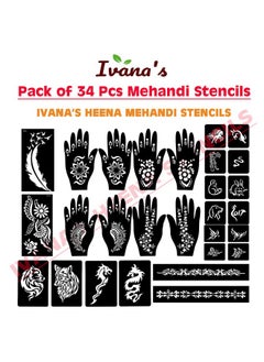 ivana's Ivana's Set of 34 Pcs Reusable Mehandi Stencils for Hands, Wrist, Body, Back, Neck, Face Combo Pack Stencils for Women, Girls And Kids, Easy To Use In Just 4 Steps Indian Design Collection, A2121  - Image 3