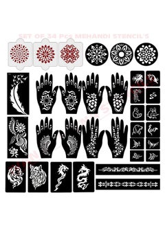ivana's Ivana's Set of 34 Pcs Reusable Mehandi Stencils for Hands, Wrist, Body, Back, Neck, Face Combo Pack Stencils for Women, Girls And Kids, Easy To Use In Just 4 Steps Indian Design Collection, A2121  - Image 1