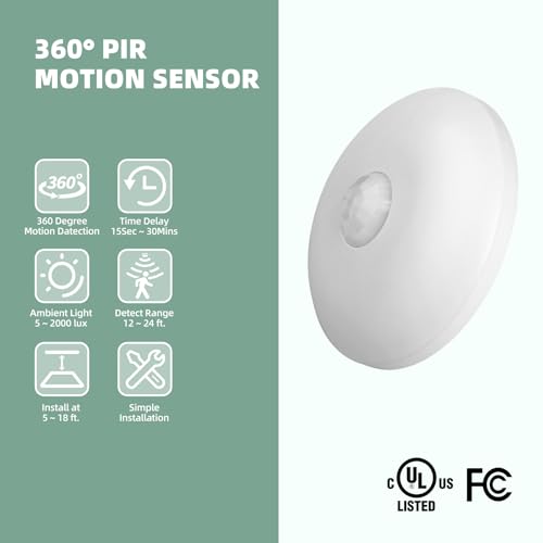ECOELER PIR Ceiling Sensor Switch, Hard-Wired Occupancy Motion Sensor with Slim Design, 360 Degree Field of View High Bay Ceiling Motion Sensor, White, UL & FCC Listed - Image 2