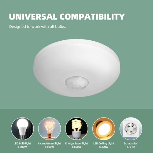 ECOELER PIR Ceiling Sensor Switch, Hard-Wired Occupancy Motion Sensor with Slim Design, 360 Degree Field of View High Bay Ceiling Motion Sensor, White, UL & FCC Listed - Image 5