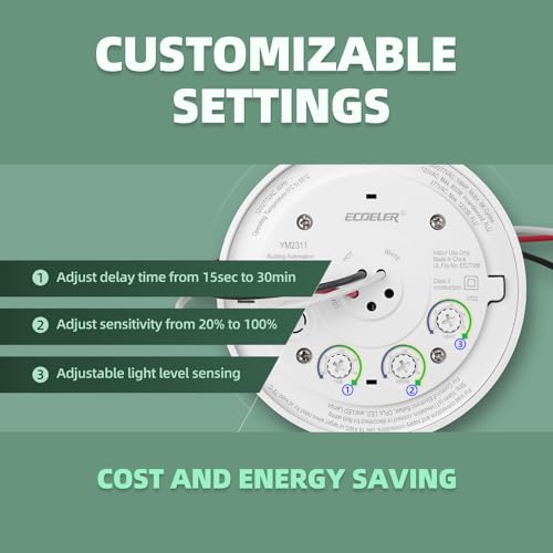 ECOELER PIR Ceiling Sensor Switch, Hard-Wired Occupancy Motion Sensor with Slim Design, 360 Degree Field of View High Bay Ceiling Motion Sensor, White, UL & FCC Listed - Image 3