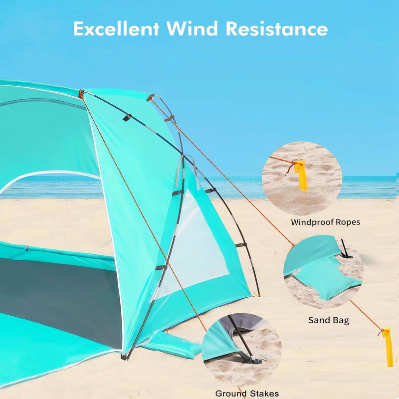 Etto Beach Tent, Portable Sun Shelter for 2/3/4/6-8 Person with UPF 50+ UV Protection, Easy Setup Waterproof Beach Shade Canopy Cabana for Family Outdoor and Picnics, Fishing with Carrying Bag - Image 3