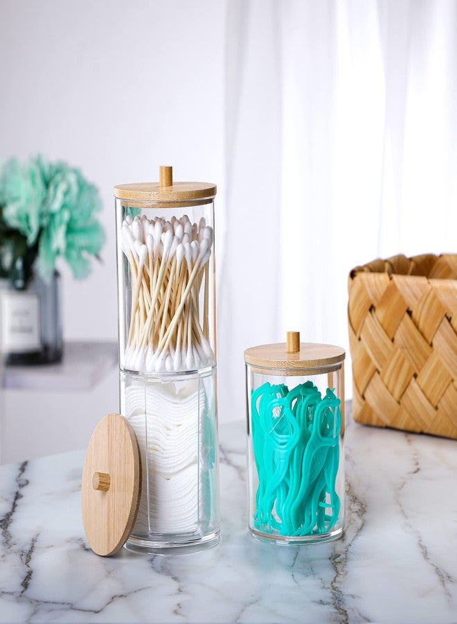 MKLZ 3 Pcs Qtip Holder and Cotton Round Pad Dispenser with Bamboo Lid, Small Clear Acrylic Containers for Cotton Swab/ball, Apothecary Jars Set for Bathroom/Restroom/Vanity/Makeup Storage Organizer - Image 5