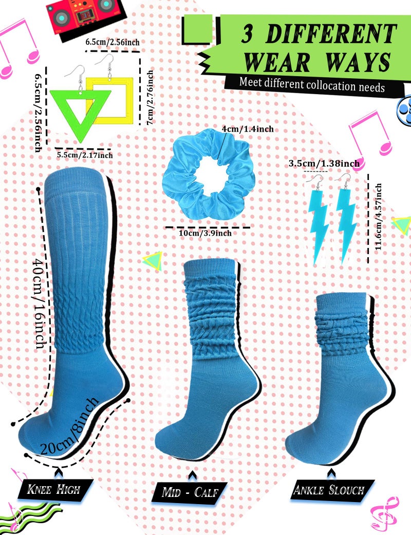 WILLBASIC 80s Costume Accessories for Women Neon Scrunch Socks Hair Scrunchies Earrings for 80s Retro Party Halloween(Hot Pink,Green,Blue) - Image 5