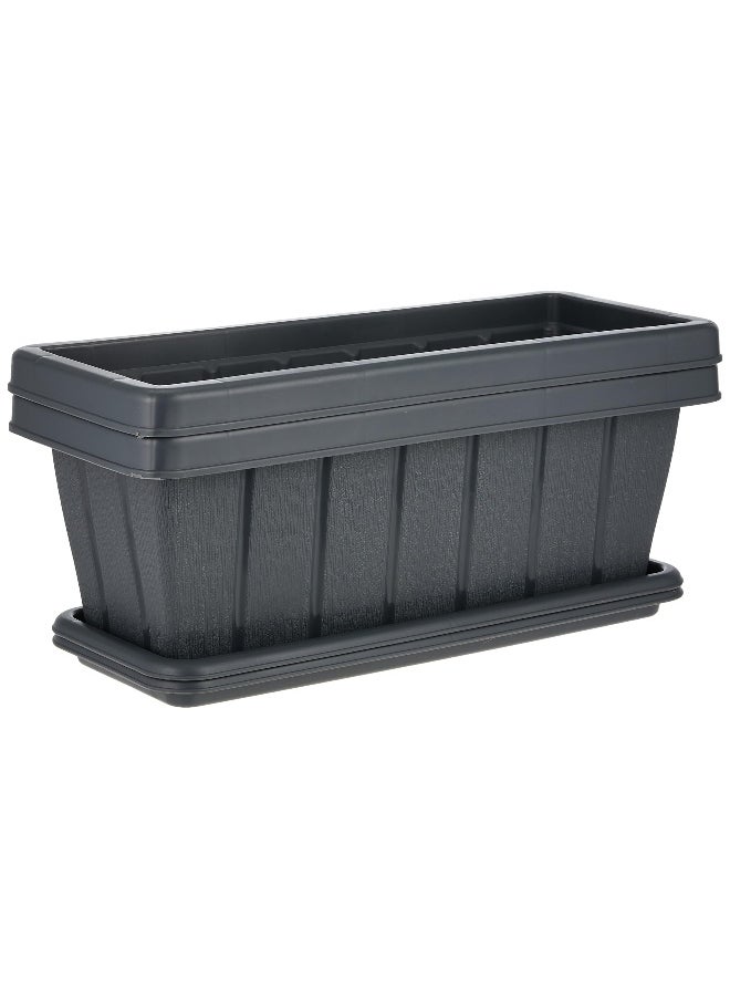 Cosmoplast 18" Set of 2 Rectangular Cedargrain Planter with Tray (Gray)  - Image 1