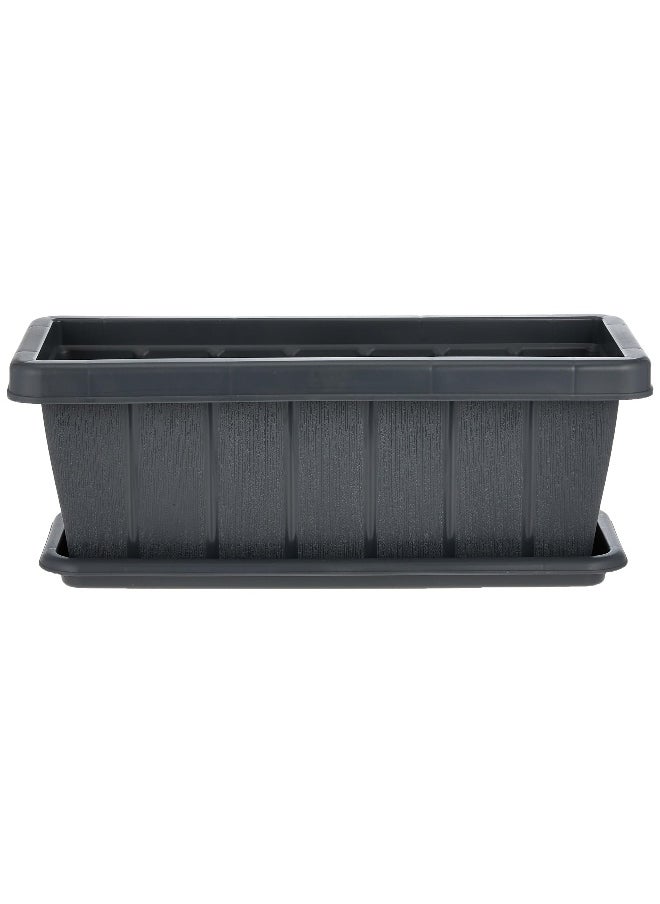 Cosmoplast 18" Set of 2 Rectangular Cedargrain Planter with Tray (Gray)  - Image 4