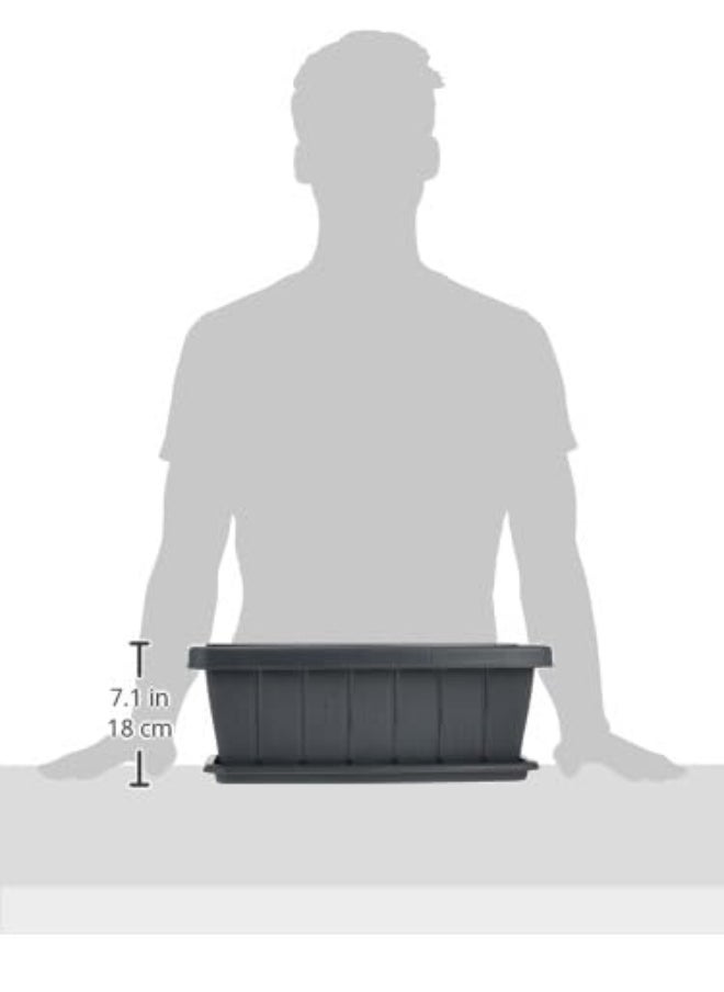Cosmoplast - 18" Set of 2 Rectangular Cedargrain Planter with Tray (Gray) - Image 1