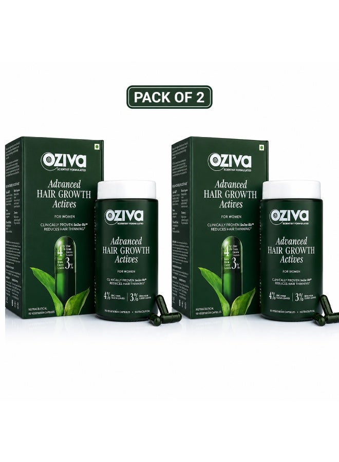 OZiva+ Advanced Hair Growth Actives | Reduces Thinning Hair & Improves Scalp Coverage | Scientist Formulated with Pure Plant Actives | No side effects | 90 Caps (Pack 2) - Image 1