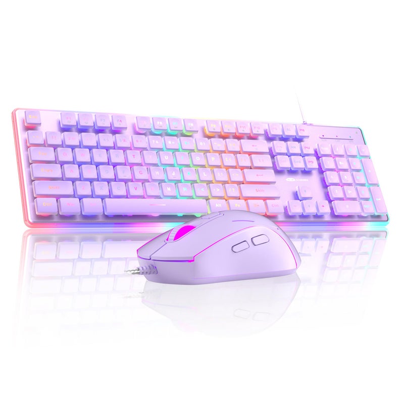 Camiysn Creamy Gaming Keyboard and Mouse, Purple 104 Keys RGB and 6 Speed RGB Mouse Combo, Pudding Keycaps Silent Computer Keyboard for Computer/PC/Laptop/Mac/Windows/Office - Image 1